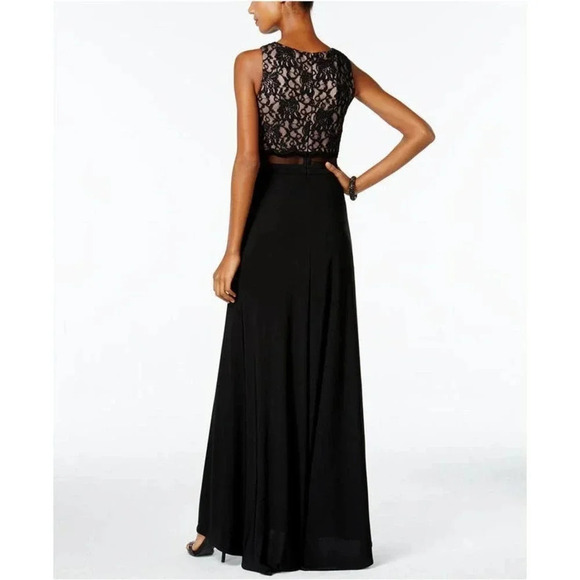 Nightway Women's Black Lace Mock Two-Piece Slit Gown Dress Size Plus 14 - Picture 1 of 8